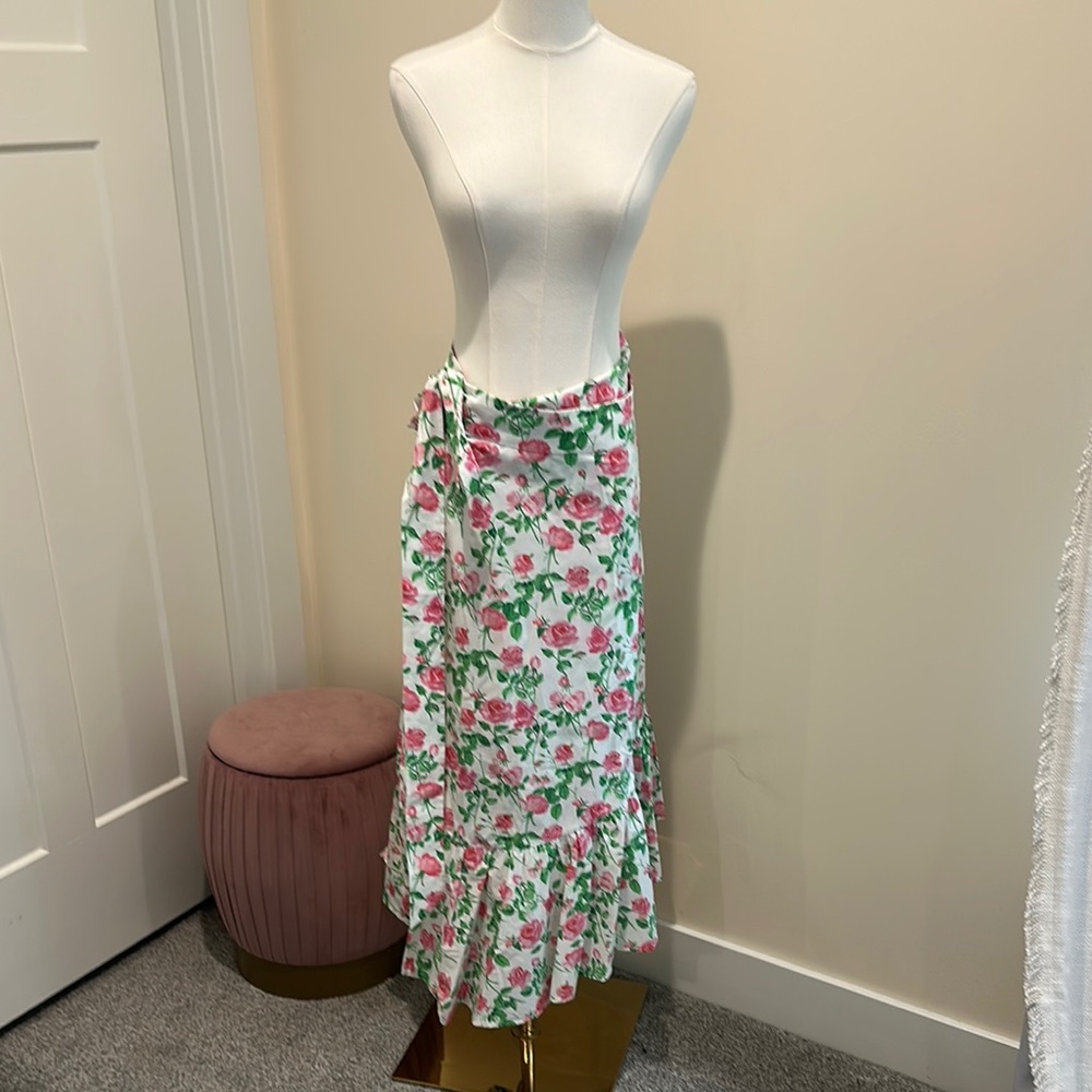 Hill House Red and Pink Maxi Wrap Skirt